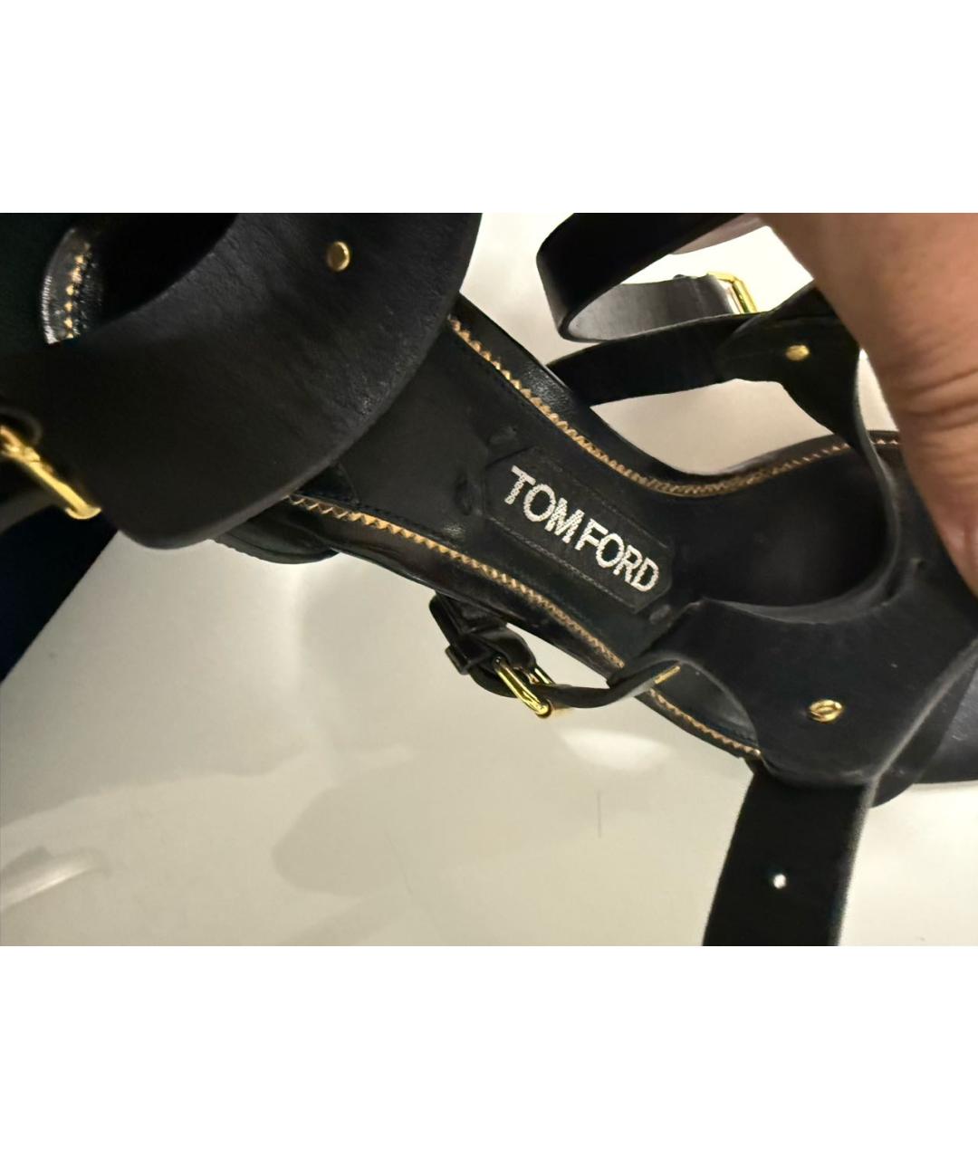 TOM FORD Черные кожаные босоножки, фото 8