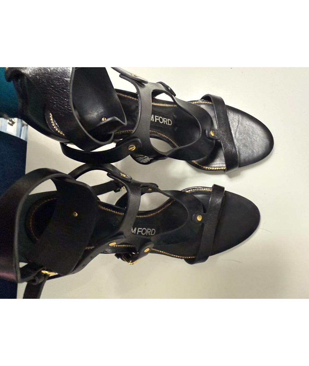 TOM FORD Черные кожаные босоножки, фото 2