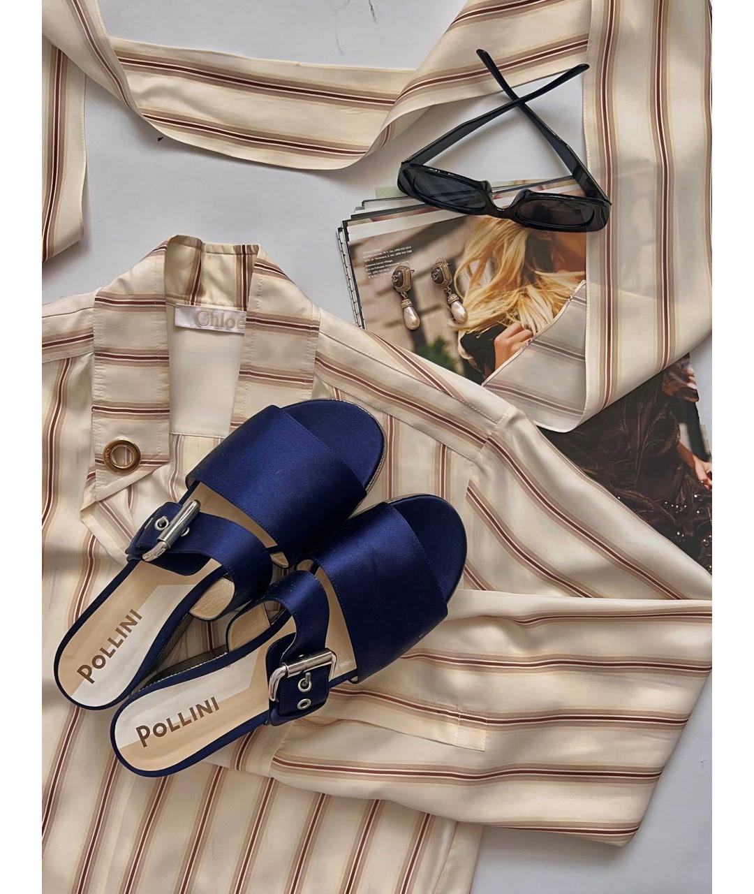 POLLINI Синие текстильные мюли, фото 6