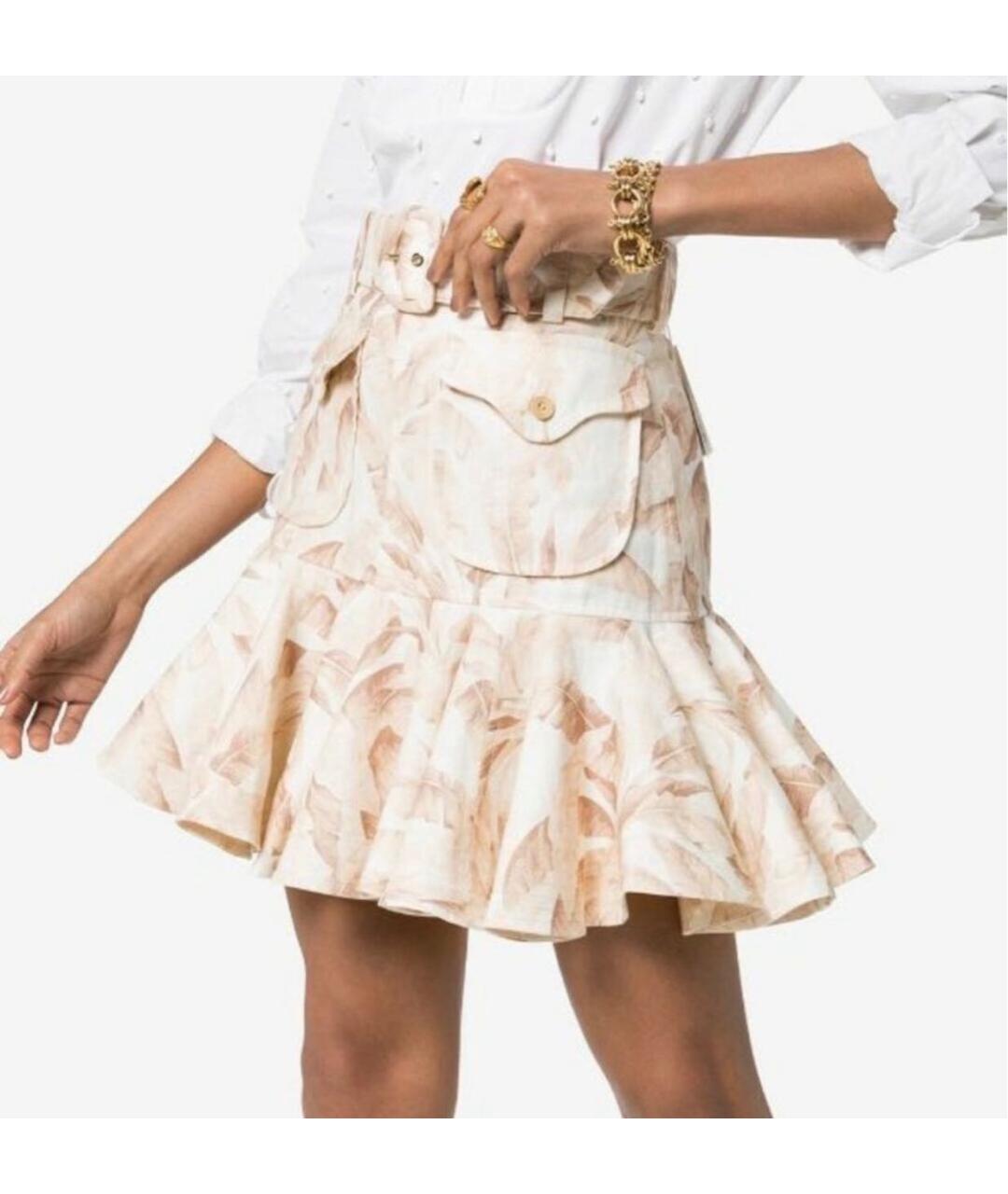 ZIMMERMANN Бежевая льняная юбка мини, фото 3