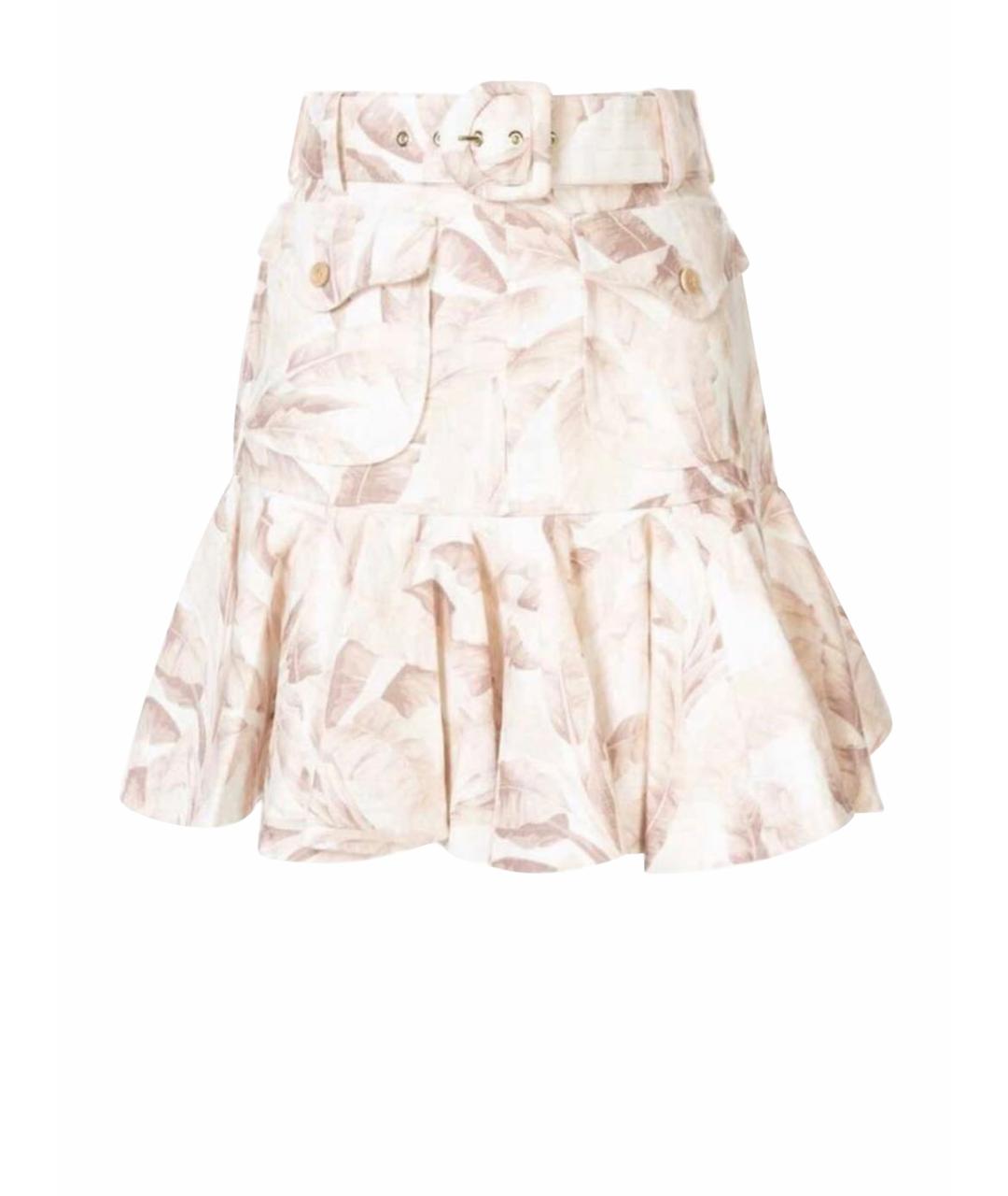 ZIMMERMANN Бежевая льняная юбка мини, фото 1