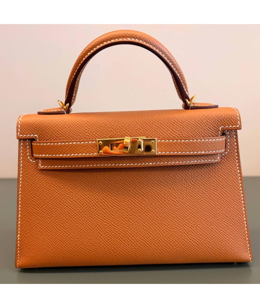 HERMES Коричневая кожаная сумка с короткими ручками, фото 6
