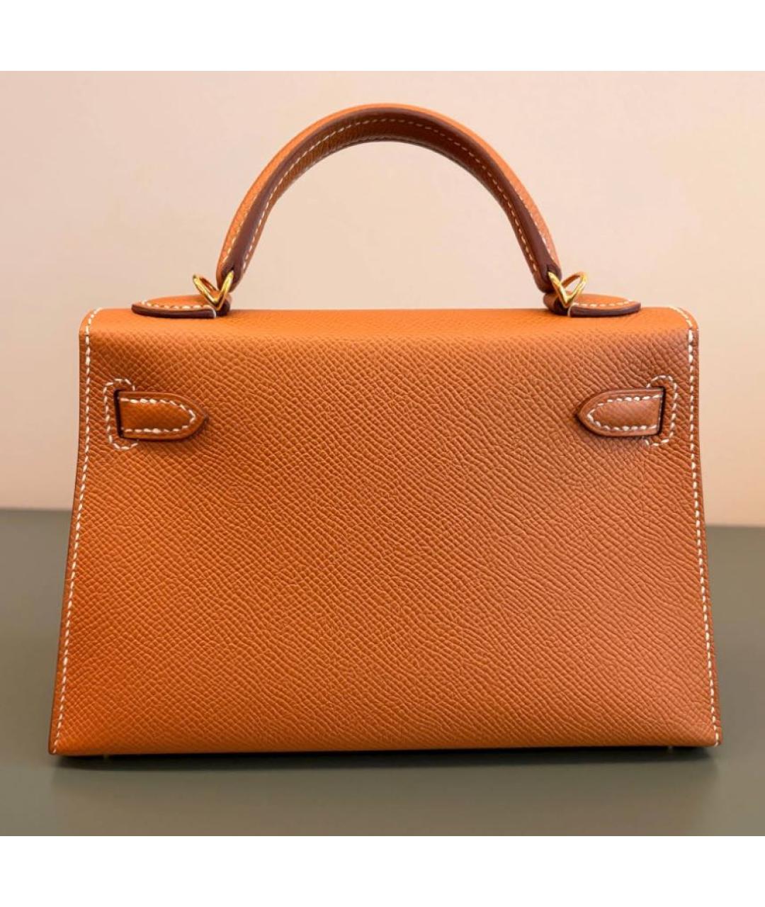 HERMES Коричневая кожаная сумка с короткими ручками, фото 2