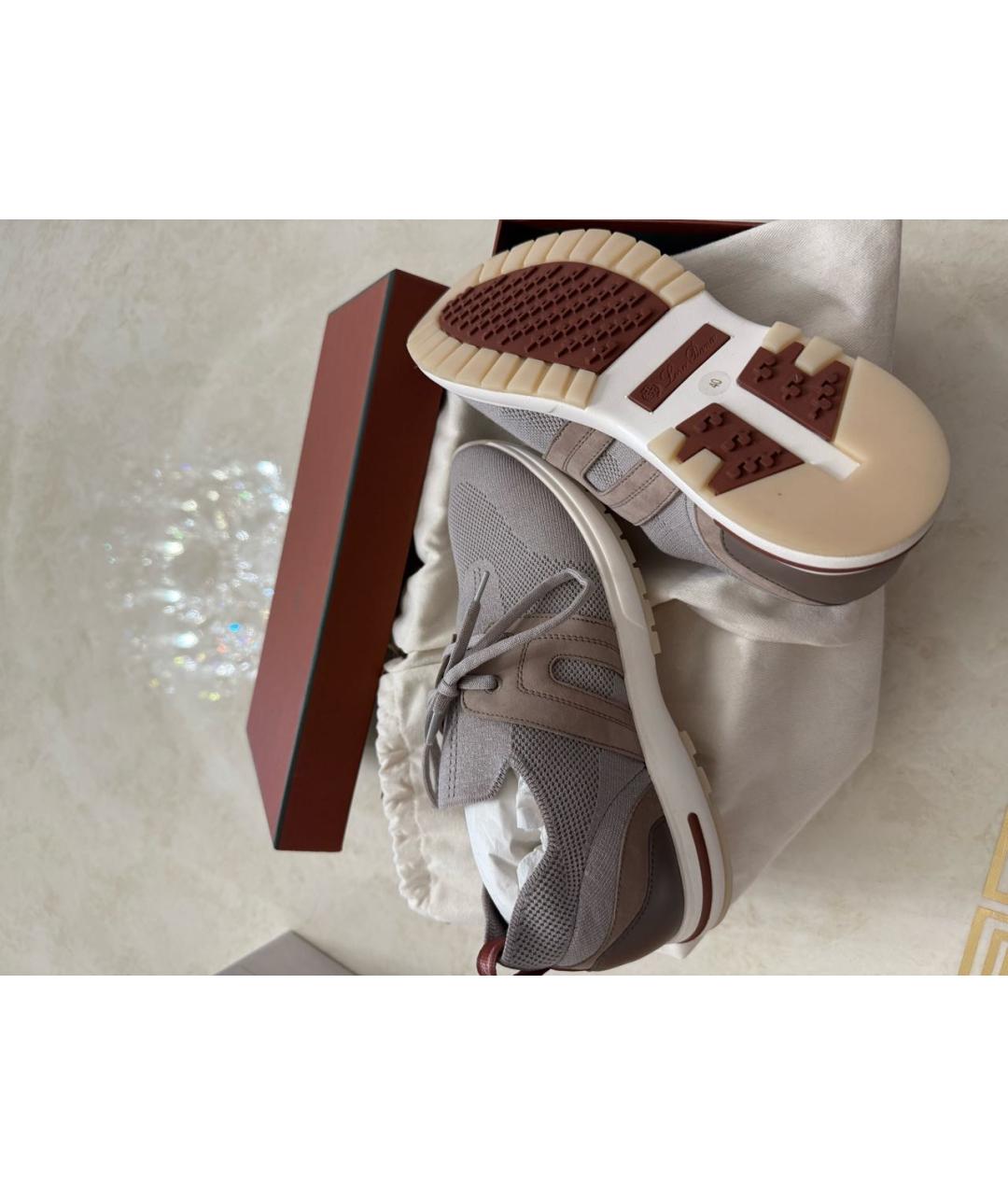 LORO PIANA Бежевые кожаные кроссовки, фото 4