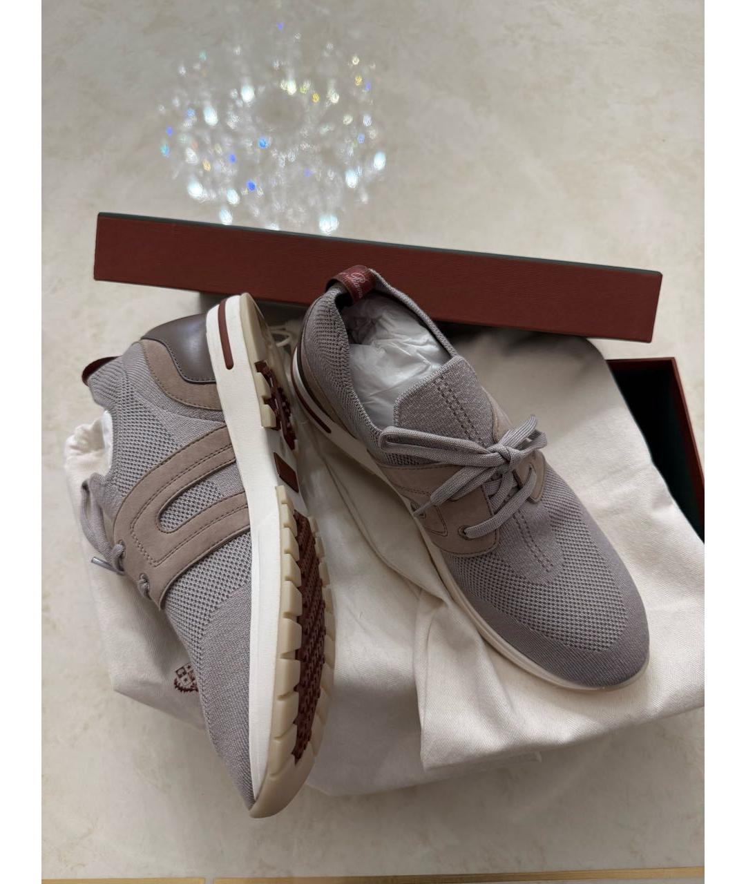 LORO PIANA Бежевые кожаные кроссовки, фото 7