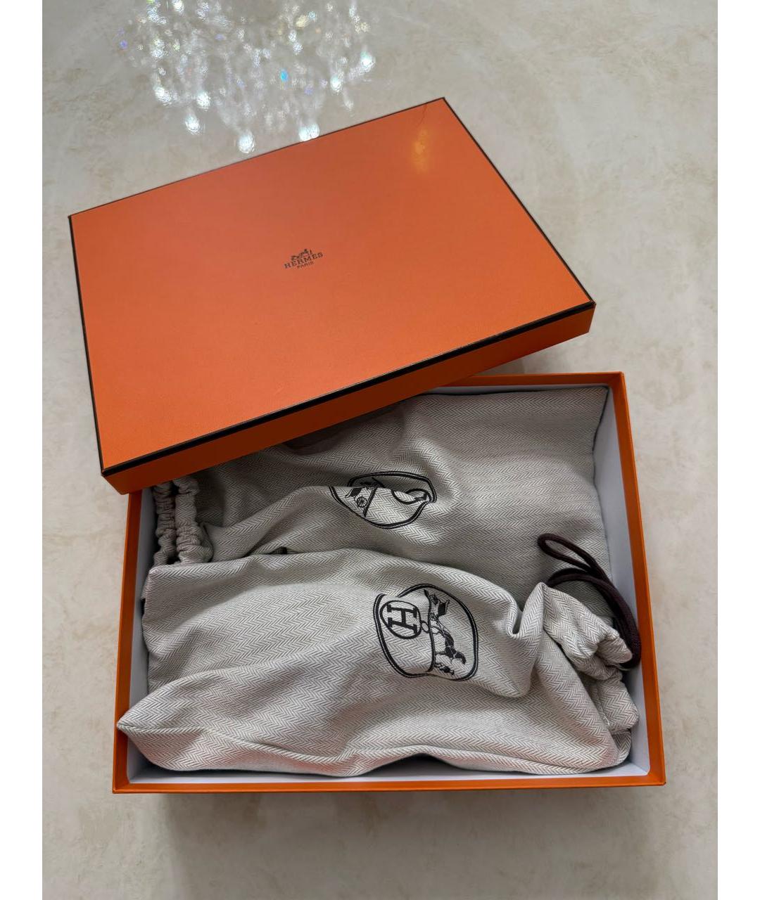 HERMES Коричневые кожаные шлепанцы, фото 6