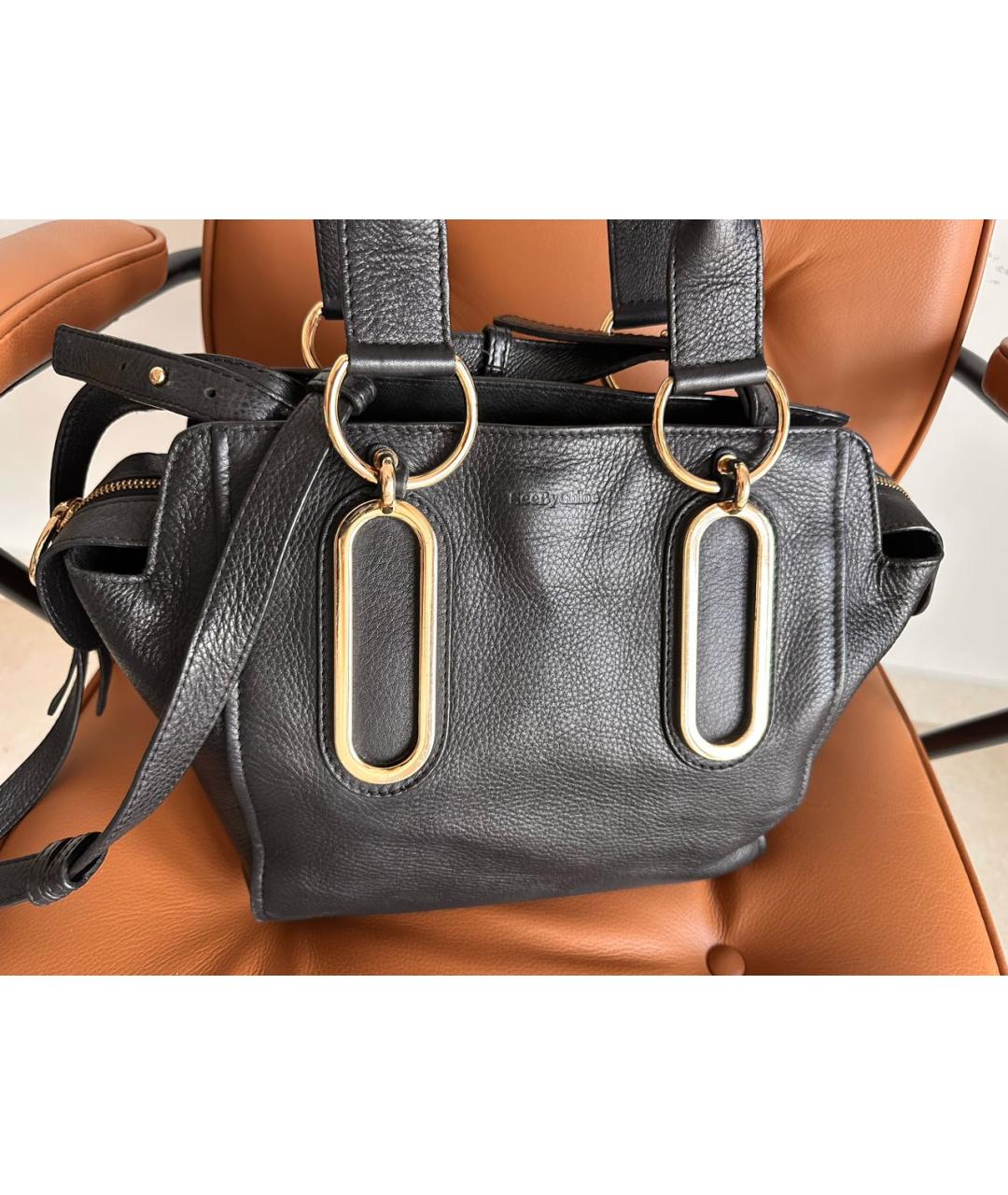 CHLOE Черная кожаная сумка тоут, фото 3