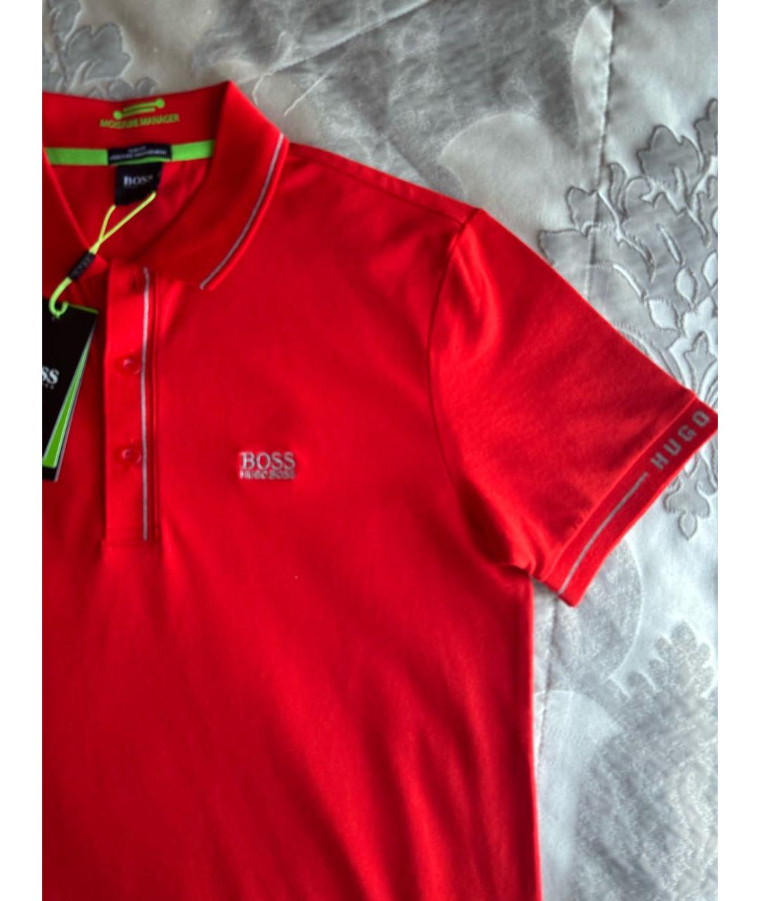 HUGO BOSS Красное хлопко-полиэстеровое поло с коротким рукавом, фото 3