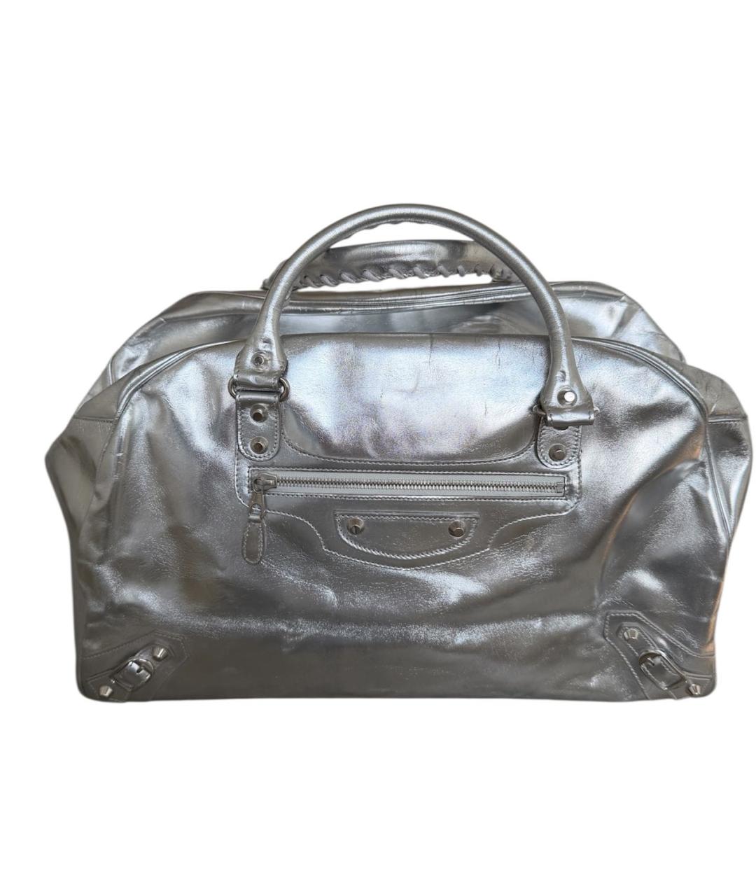 BALENCIAGA Серебряная кожаная сумка с короткими ручками, фото 9