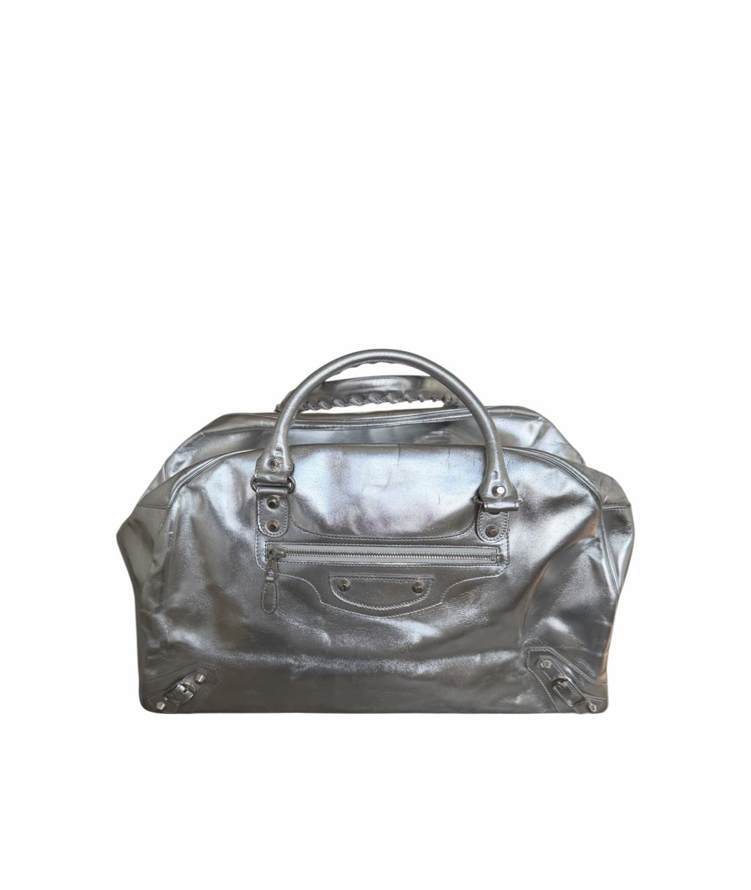 BALENCIAGA Серебряная кожаная сумка с короткими ручками, фото 1