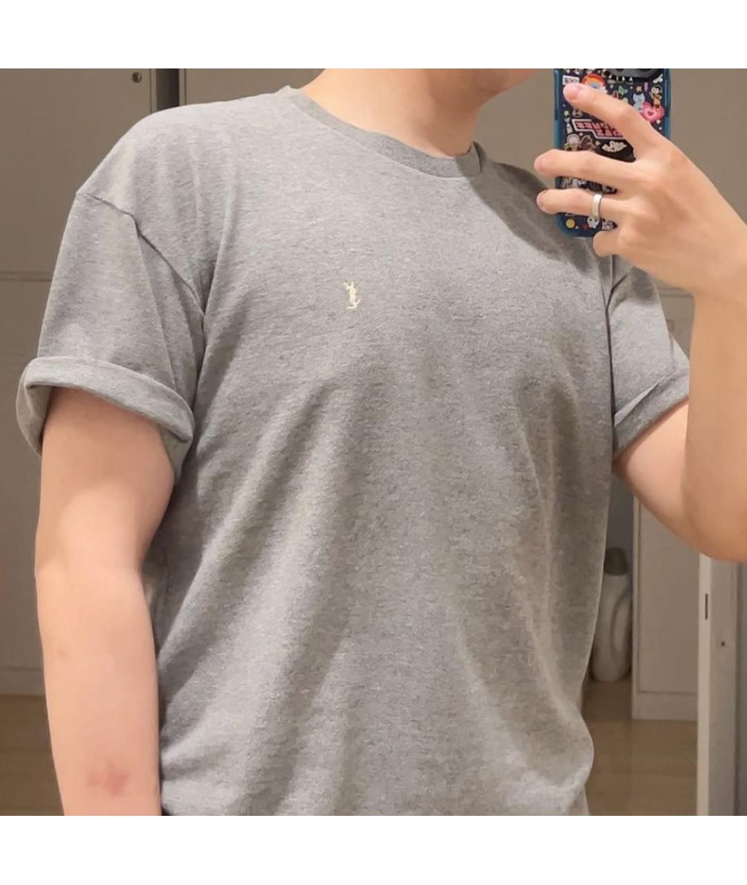 SAINT LAURENT Серая хлопковая футболка, фото 5