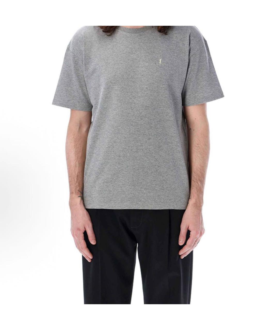 SAINT LAURENT Серая хлопковая футболка, фото 3