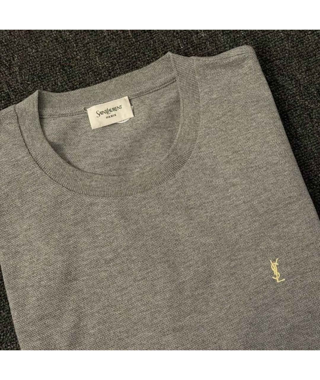 SAINT LAURENT Серая хлопковая футболка, фото 6