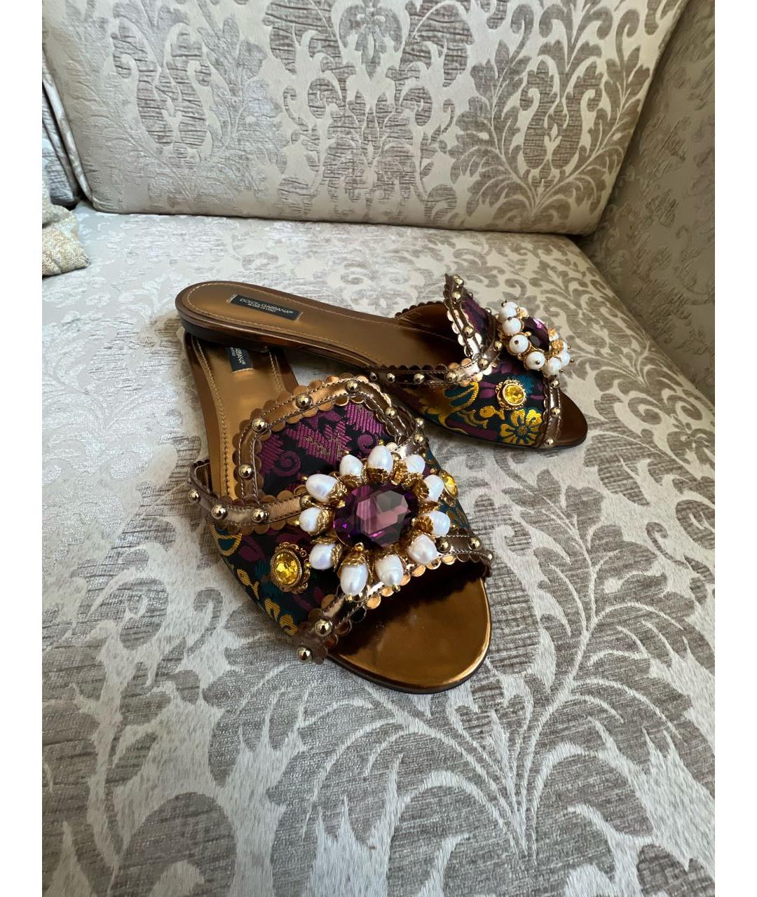 DOLCE&GABBANA Мульти кожаные шлепанцы, фото 6