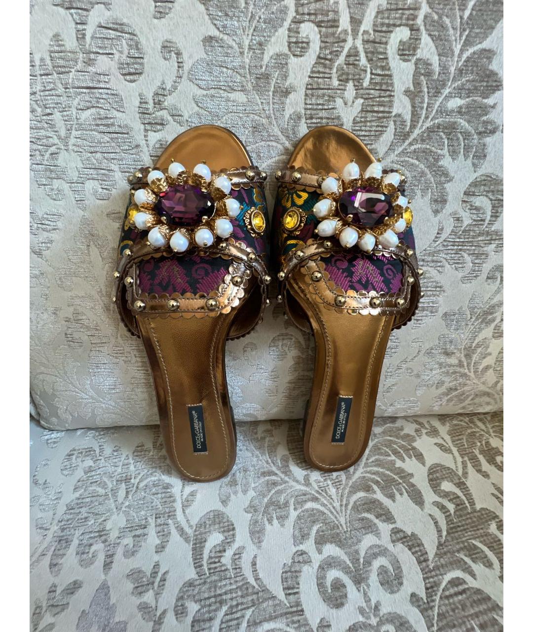 DOLCE&GABBANA Мульти кожаные шлепанцы, фото 5