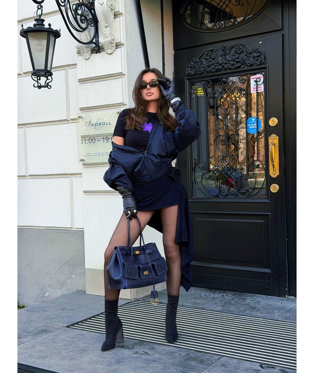 BALENCIAGA Темно-синяя кожаная сумка тоут, фото 5