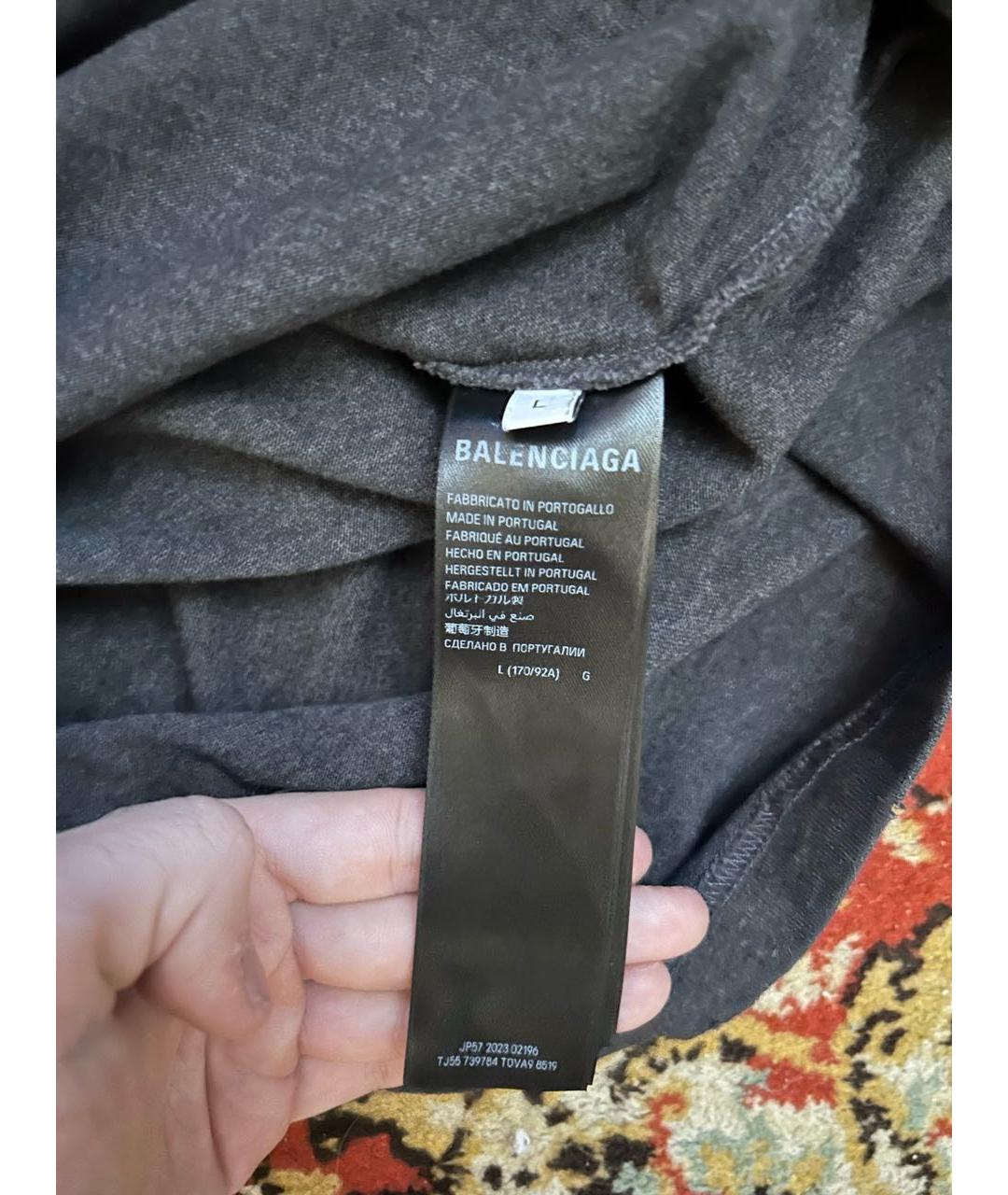 BALENCIAGA Антрацитовая хлопковая футболка, фото 3