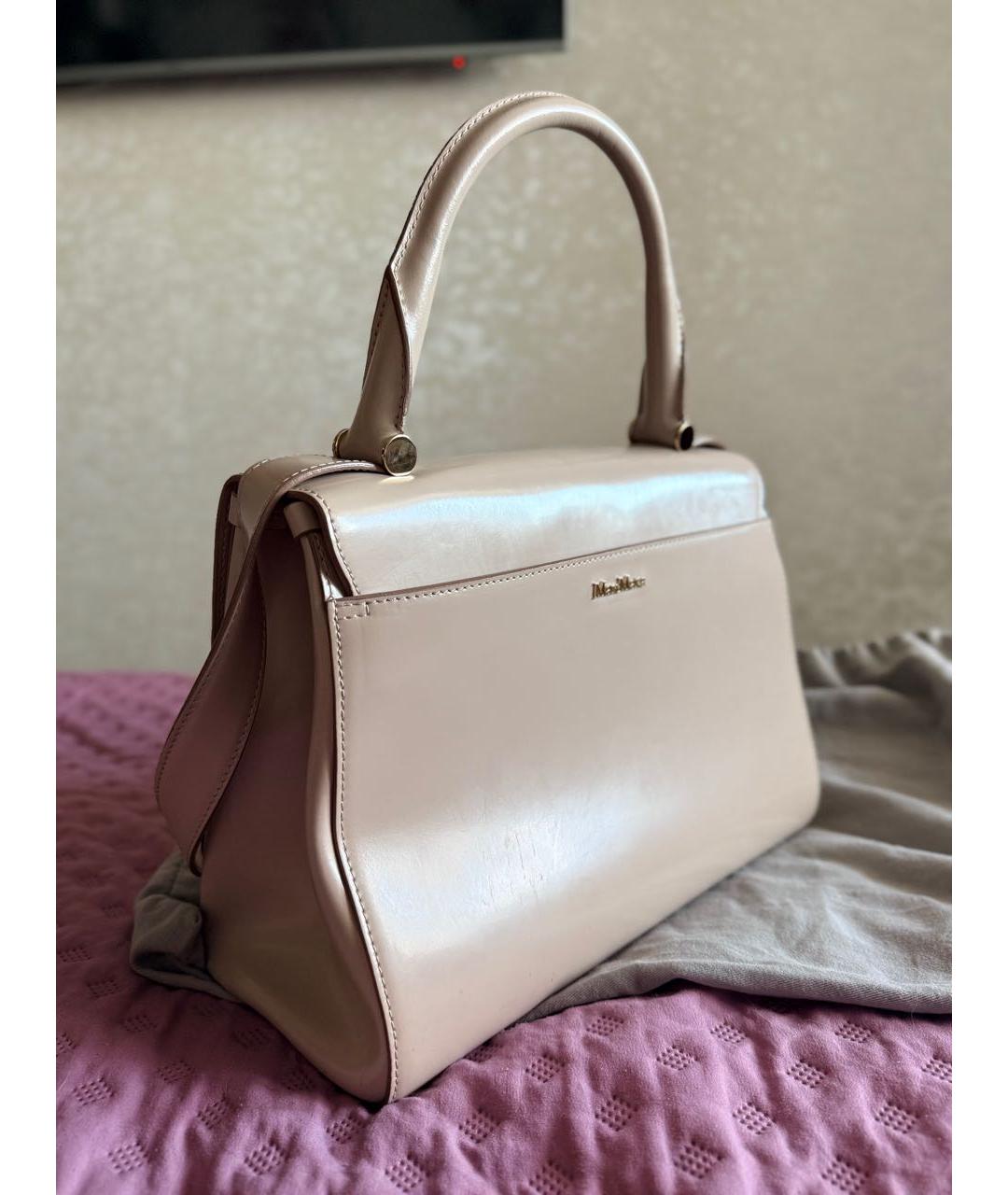 MAX MARA Бежевая кожаная сумка с короткими ручками, фото 2