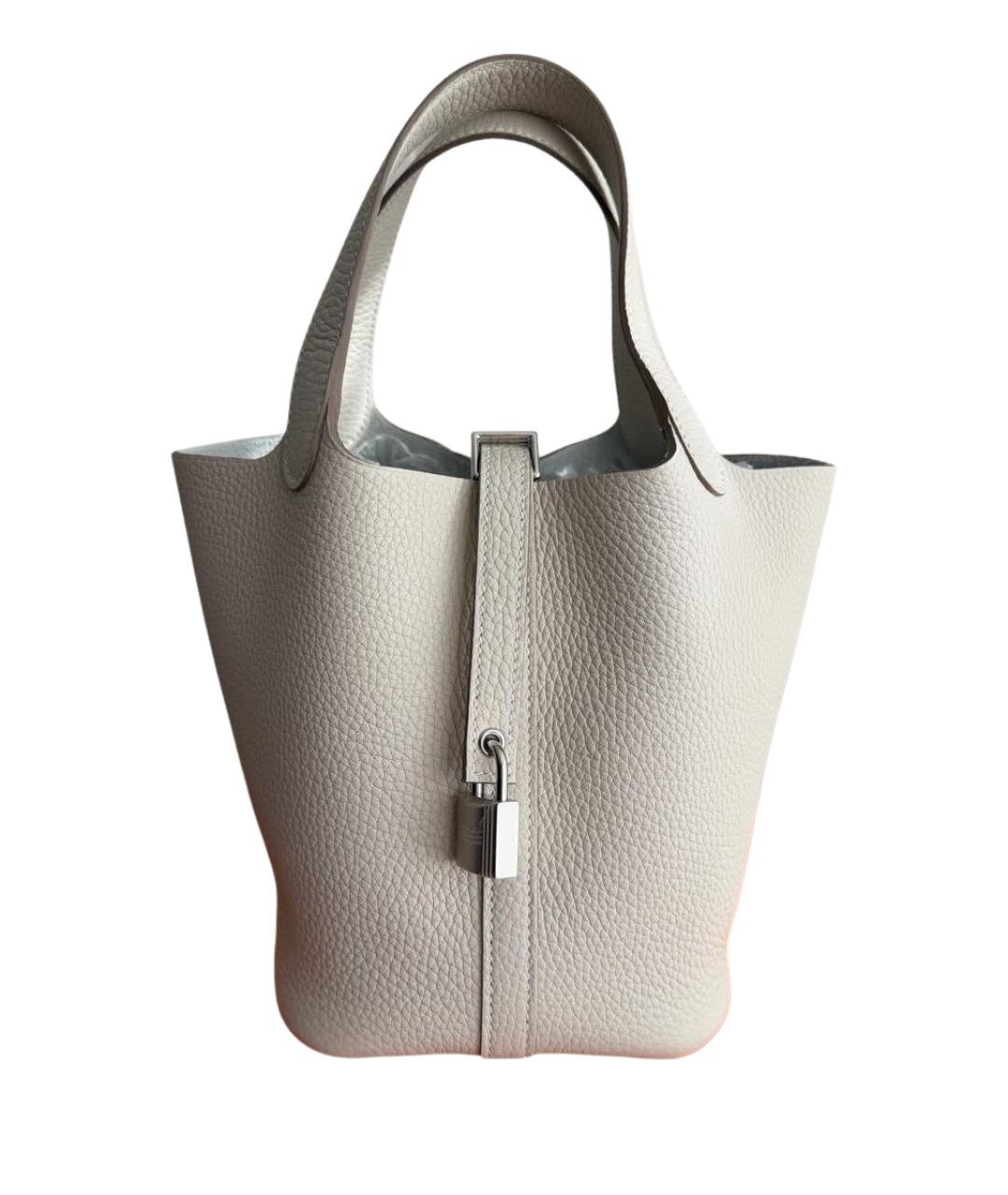 HERMES Бежевая кожаная сумка с короткими ручками, фото 1