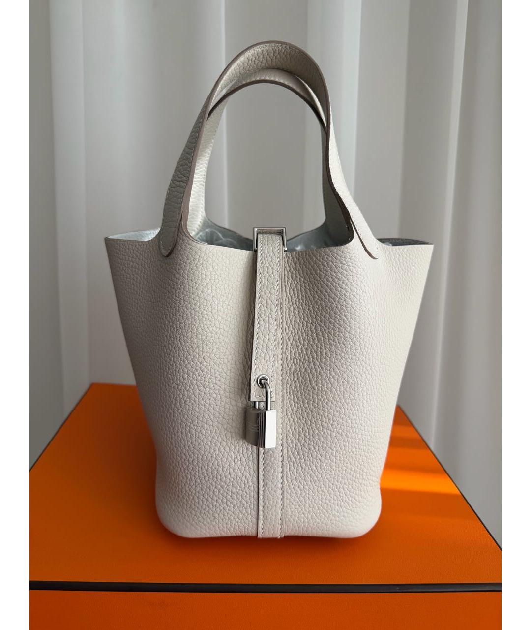 HERMES Бежевая кожаная сумка с короткими ручками, фото 4