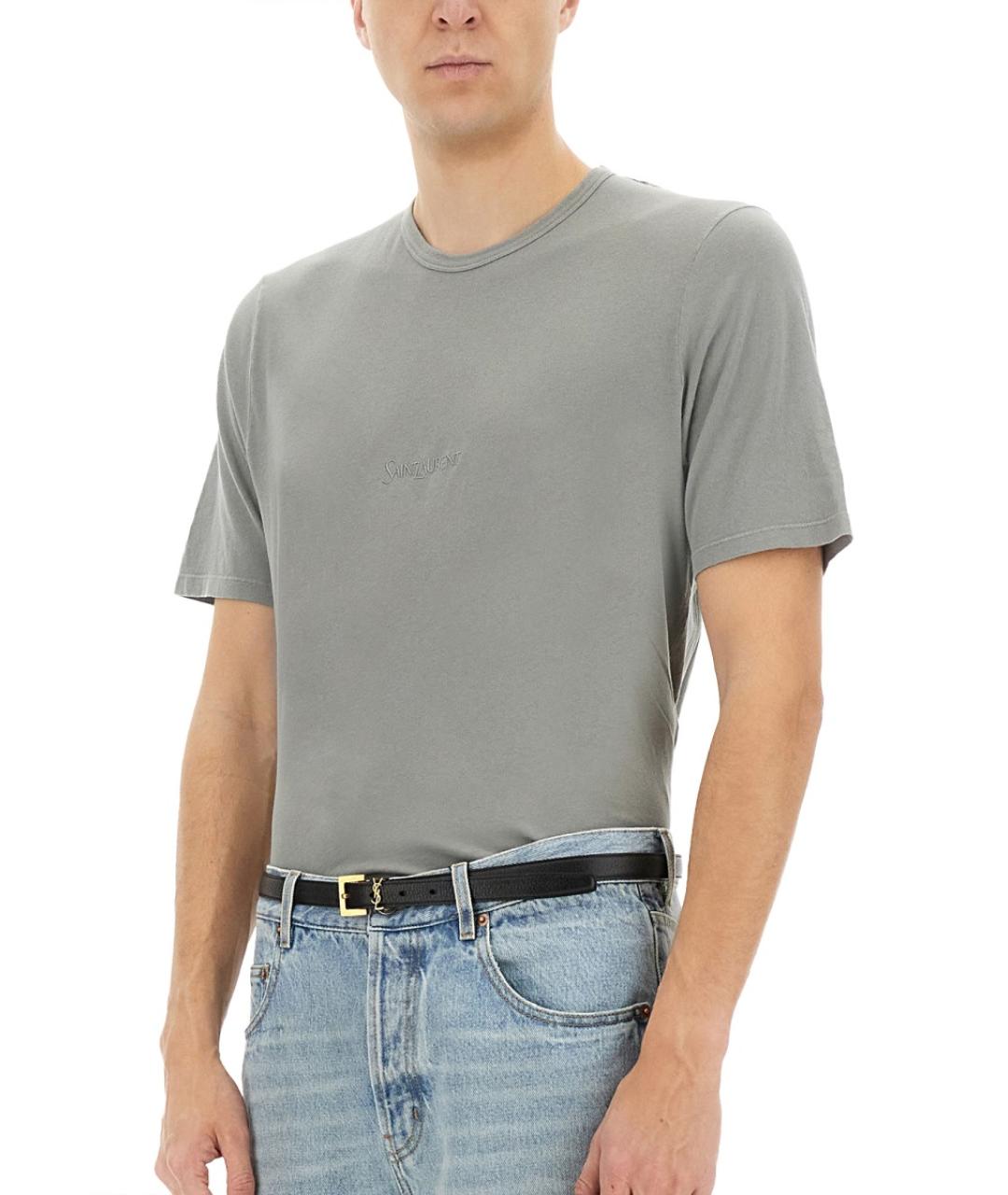 SAINT LAURENT Серая хлопковая футболка, фото 4