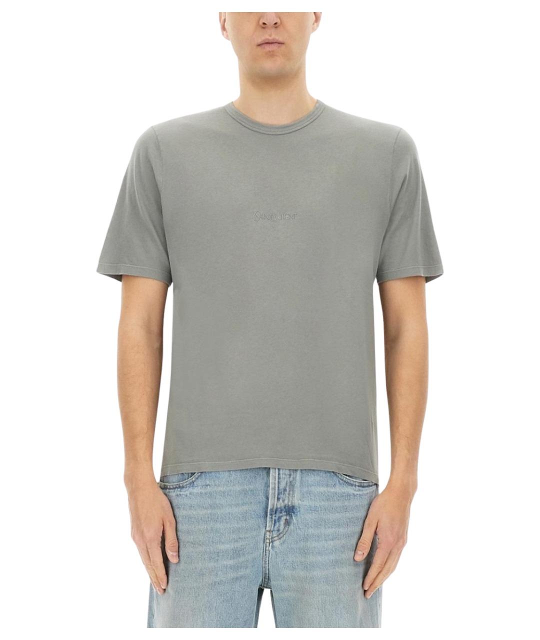 SAINT LAURENT Серая хлопковая футболка, фото 1