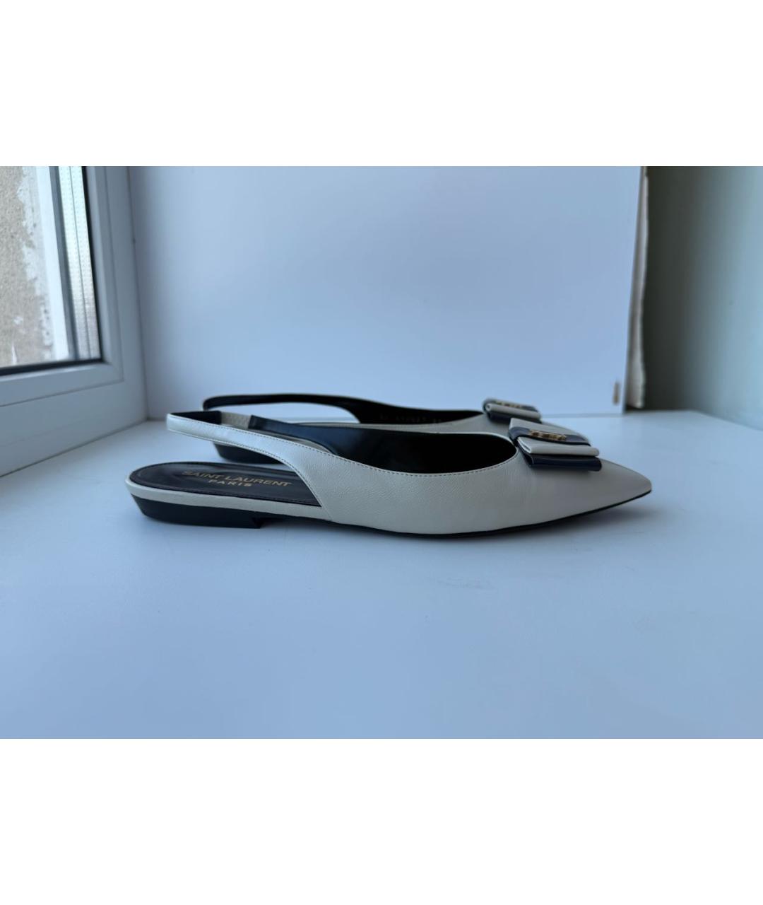 SAINT LAURENT Белые кожаные мюли, фото 9