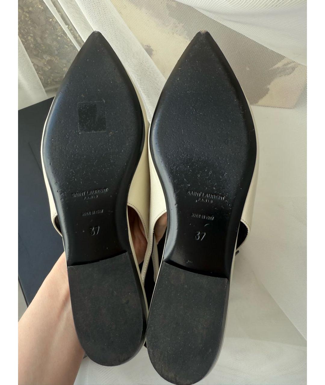 SAINT LAURENT Белые кожаные мюли, фото 6