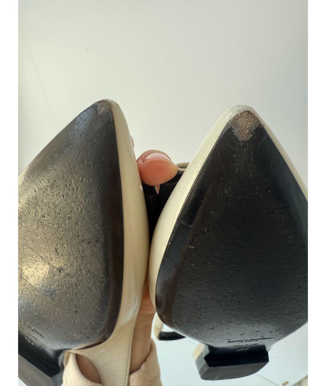 SAINT LAURENT Белые кожаные мюли, фото 8