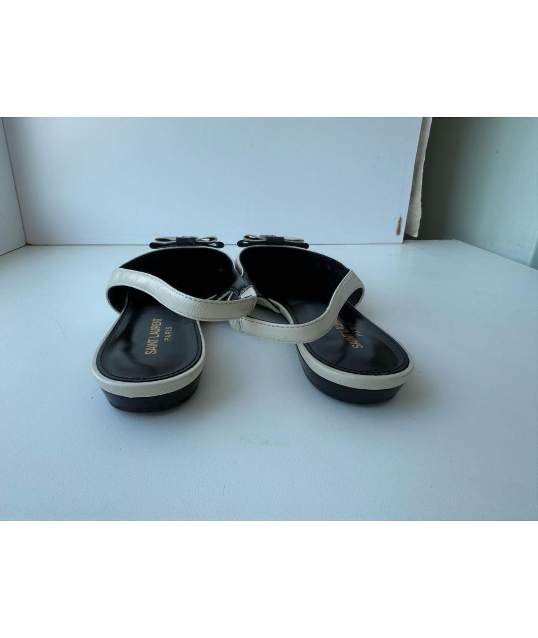 SAINT LAURENT Белые кожаные мюли, фото 4