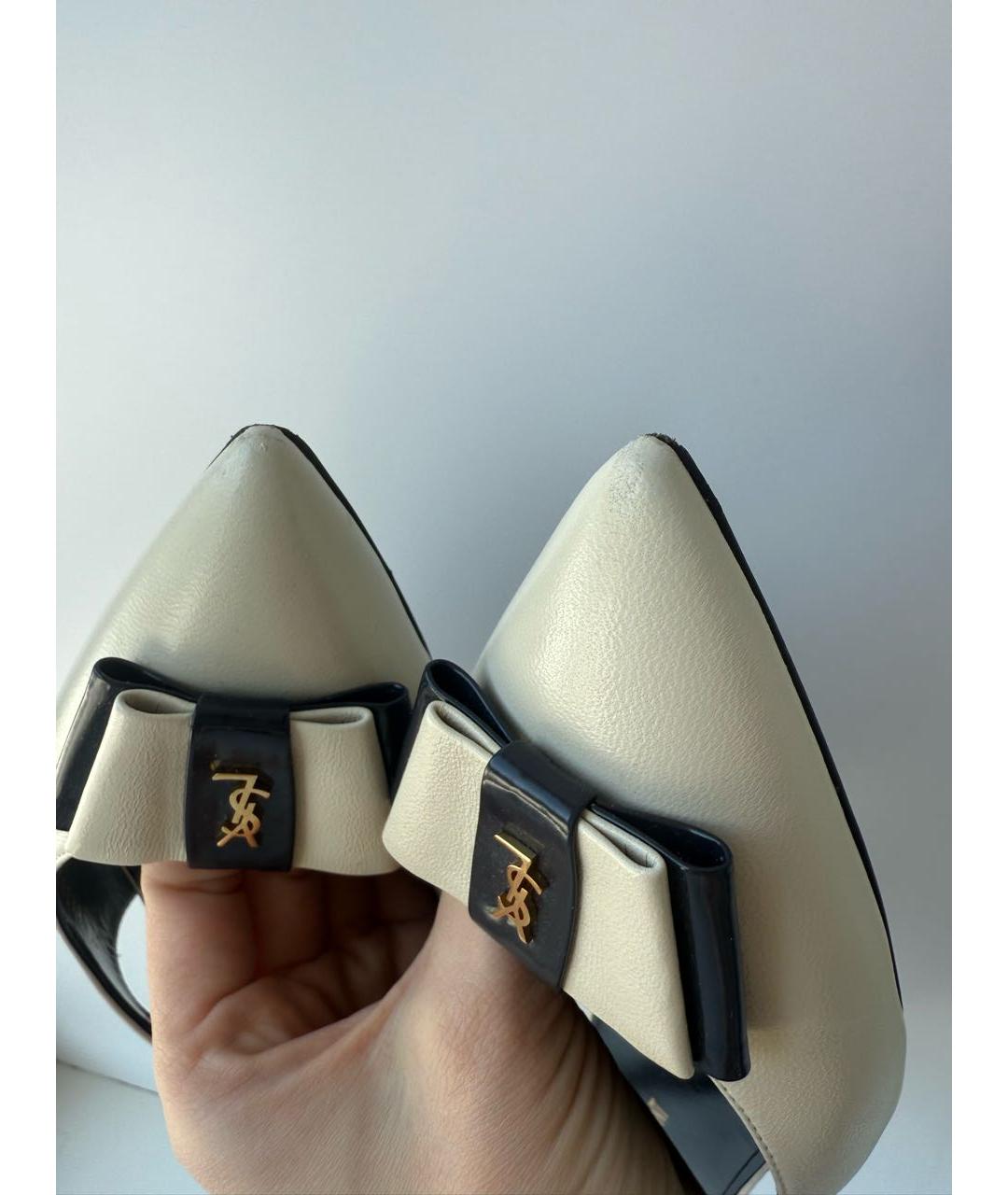 SAINT LAURENT Белые кожаные мюли, фото 7