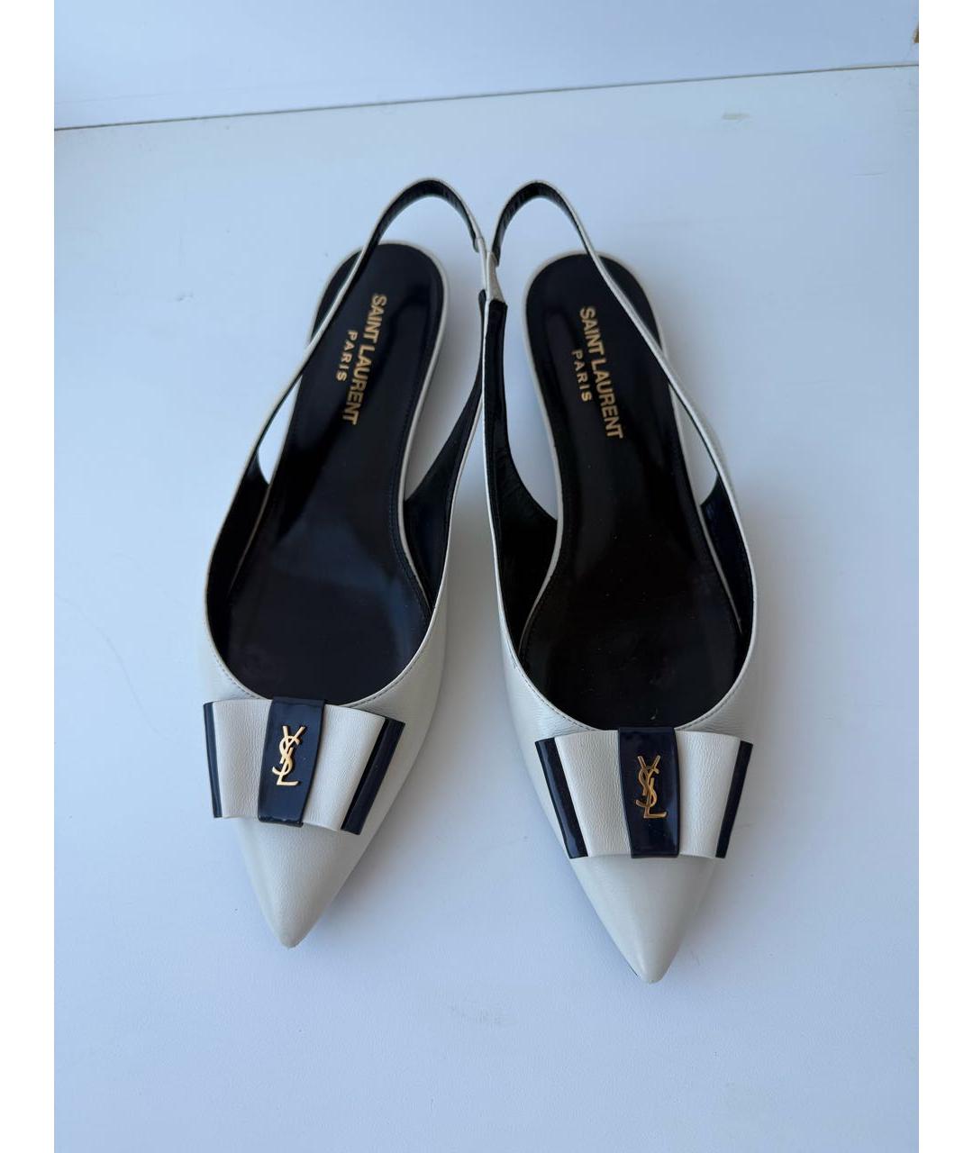 SAINT LAURENT Белые кожаные мюли, фото 2