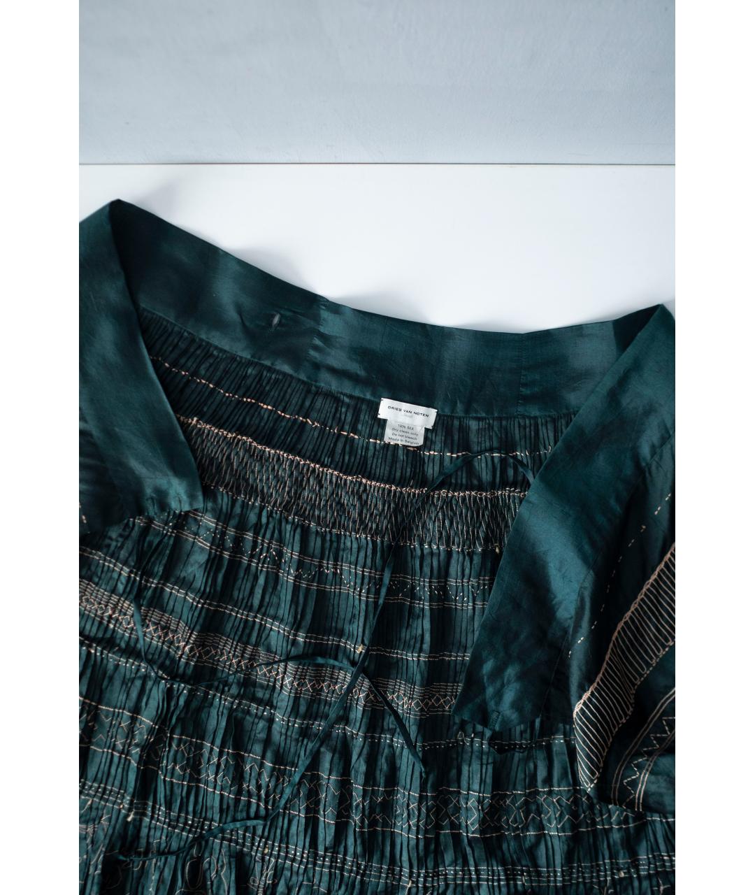 DRIES VAN NOTEN Зеленая шелковая юбка миди, фото 6