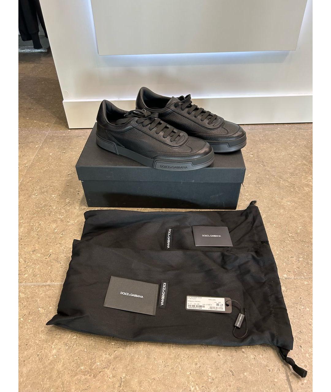 DOLCE&GABBANA Черные кожаные низкие кроссовки / кеды, фото 5