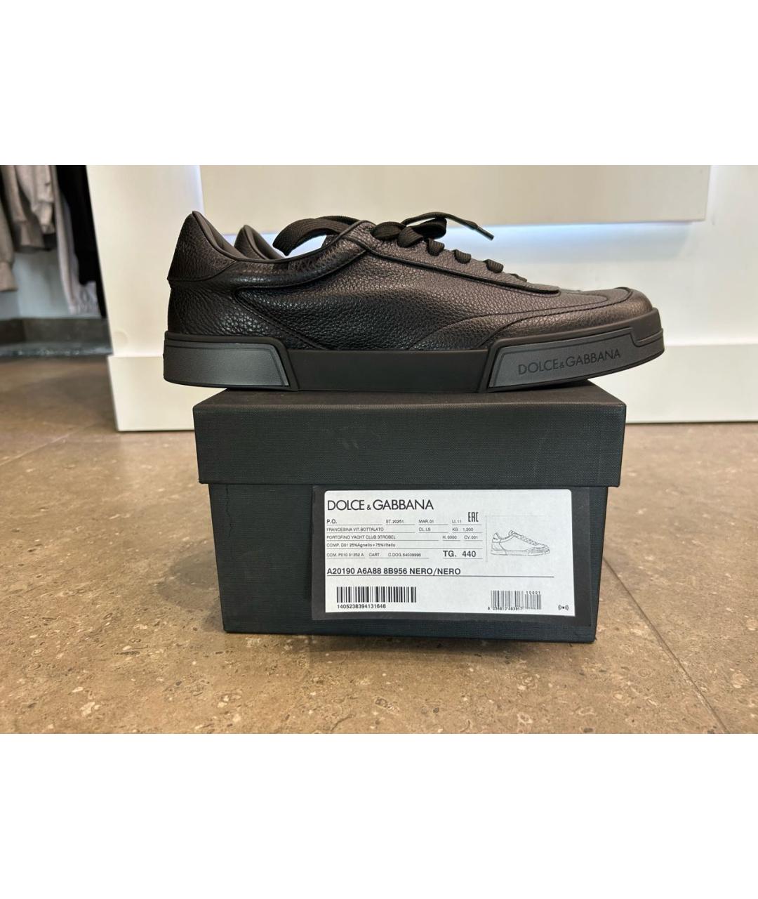 DOLCE&GABBANA Черные кожаные низкие кроссовки / кеды, фото 6