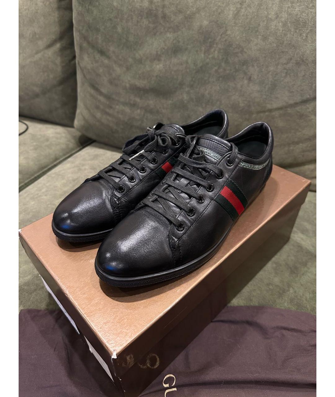 GUCCI Черные кожаные низкие кроссовки / кеды, фото 6