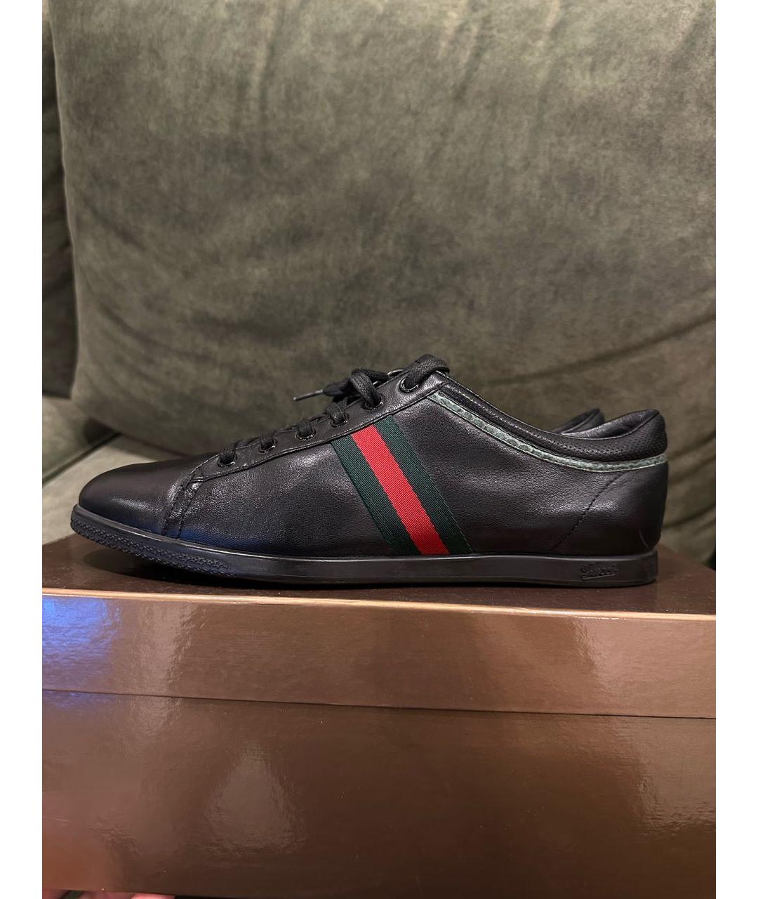 GUCCI Черные кожаные низкие кроссовки / кеды, фото 8