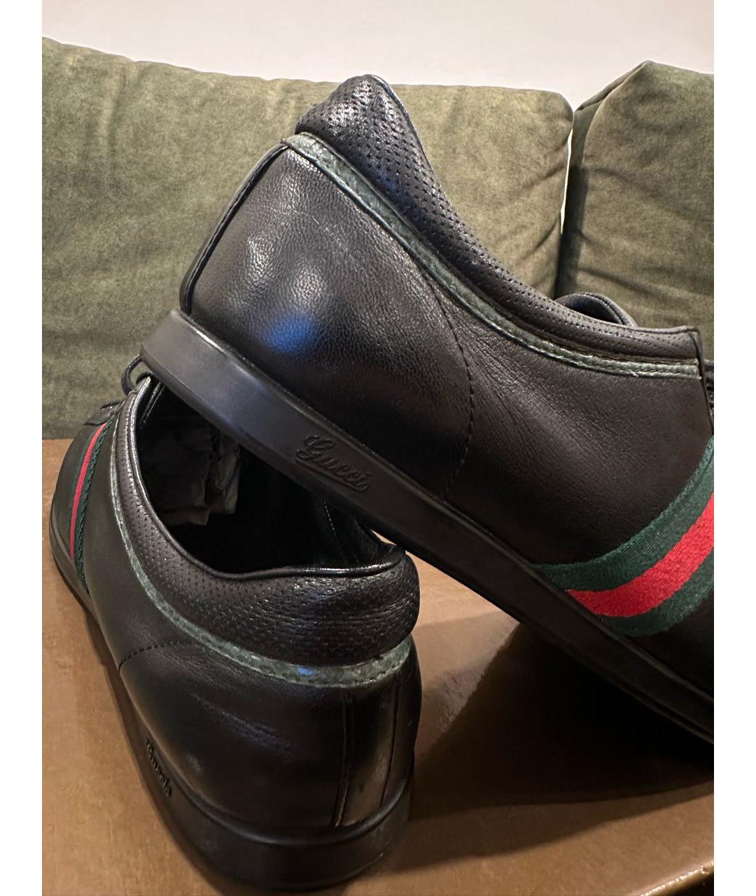 GUCCI Черные кожаные низкие кроссовки / кеды, фото 4