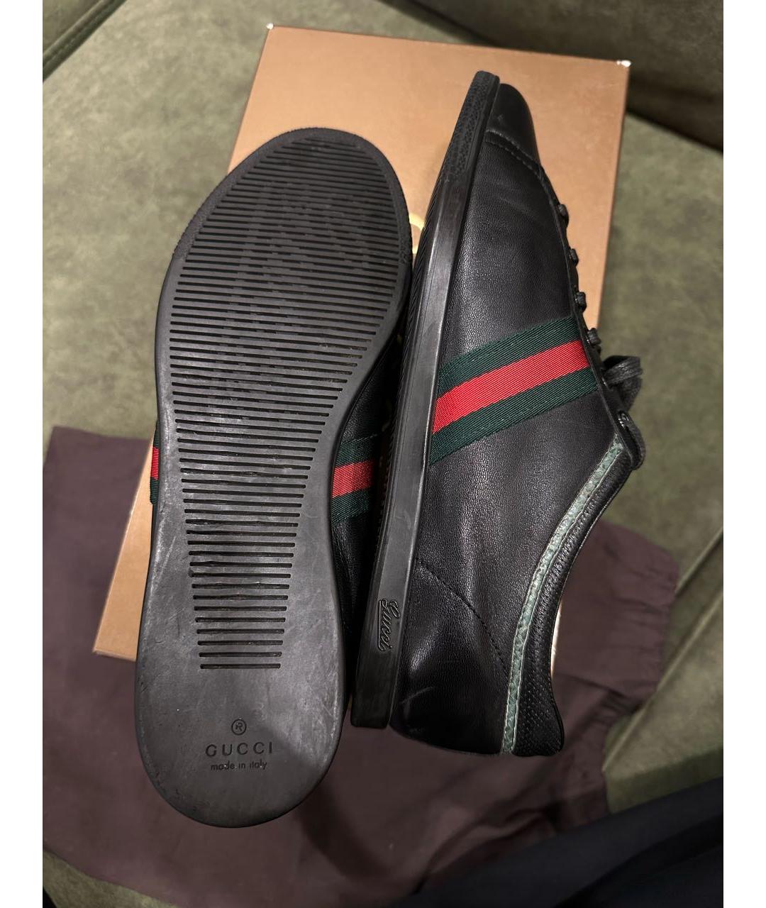 GUCCI Черные кожаные низкие кроссовки / кеды, фото 5