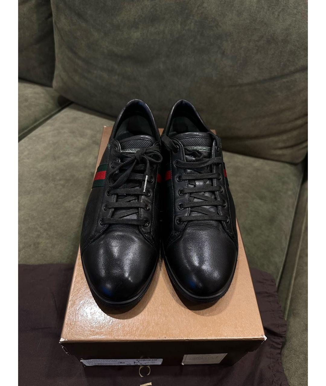 GUCCI Черные кожаные низкие кроссовки / кеды, фото 2