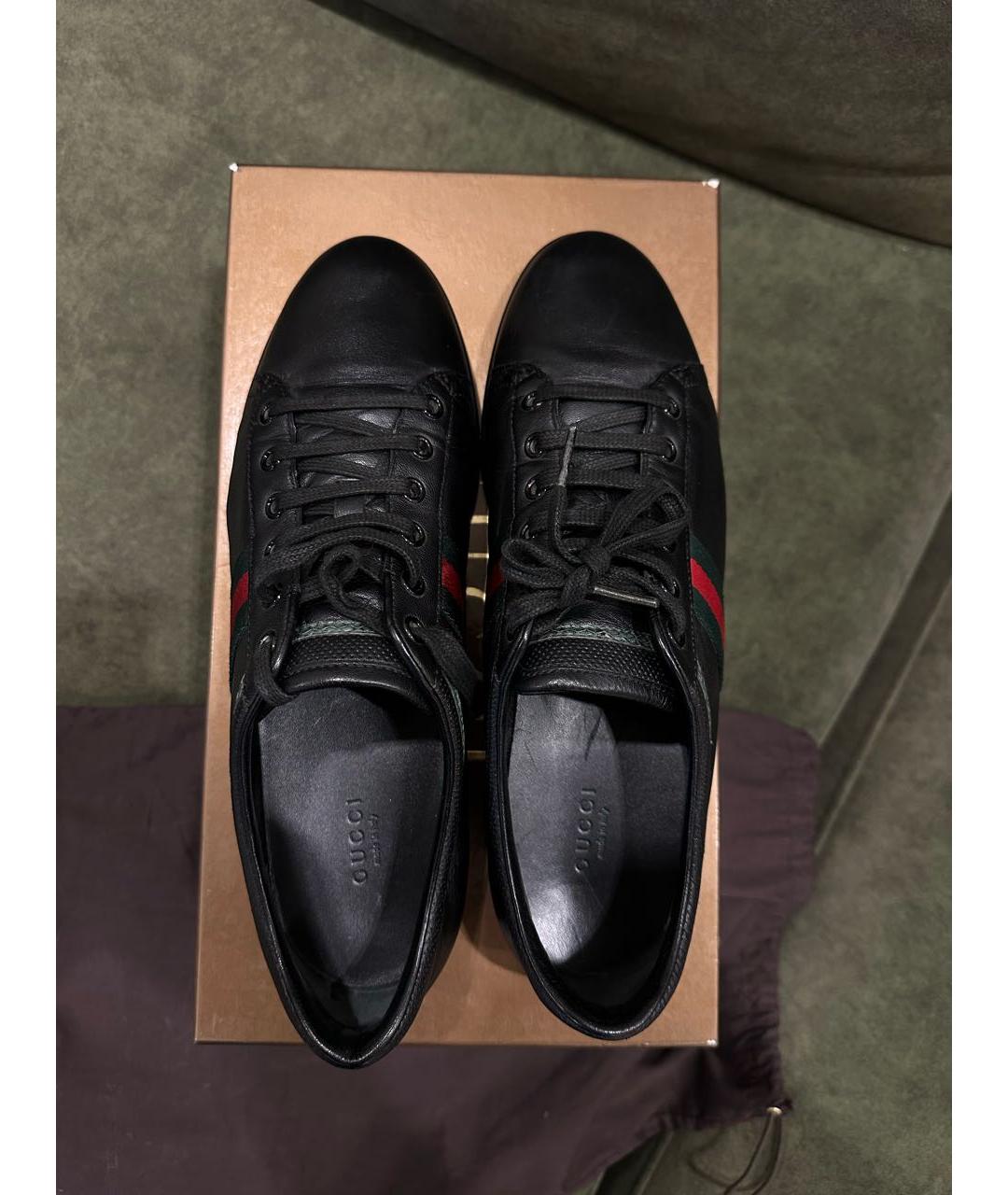 GUCCI Черные кожаные низкие кроссовки / кеды, фото 3