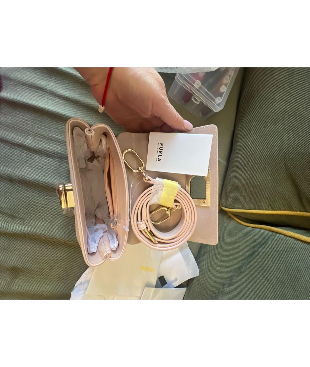 FURLA Розовая кожаная сумка с короткими ручками, фото 7