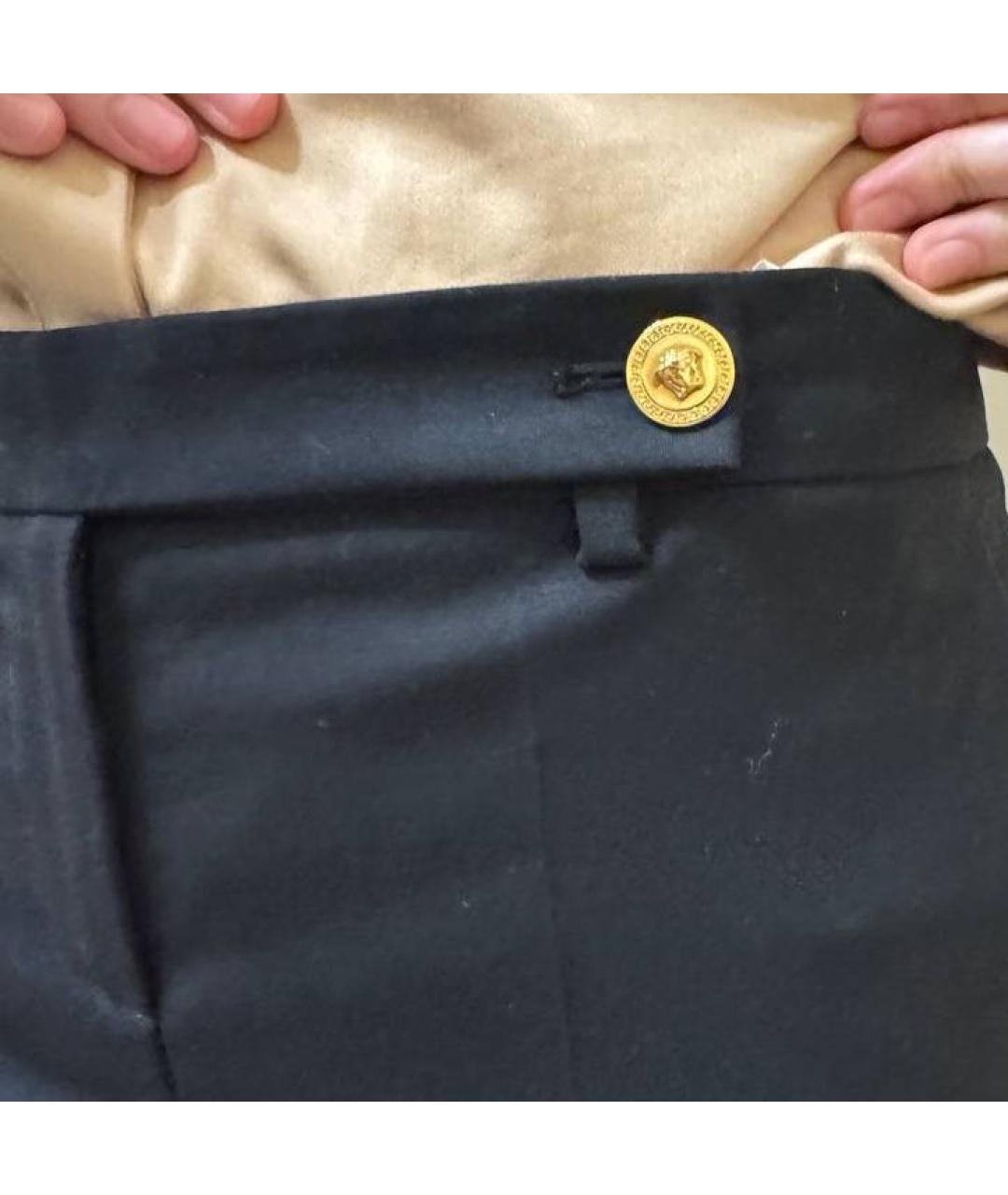 VERSACE Черные шерстяные прямые брюки, фото 3