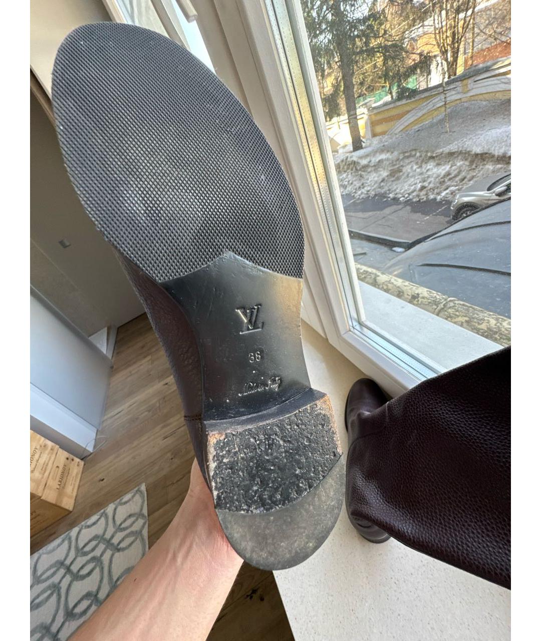 LOUIS VUITTON Коричневые кожаные сапоги, фото 6