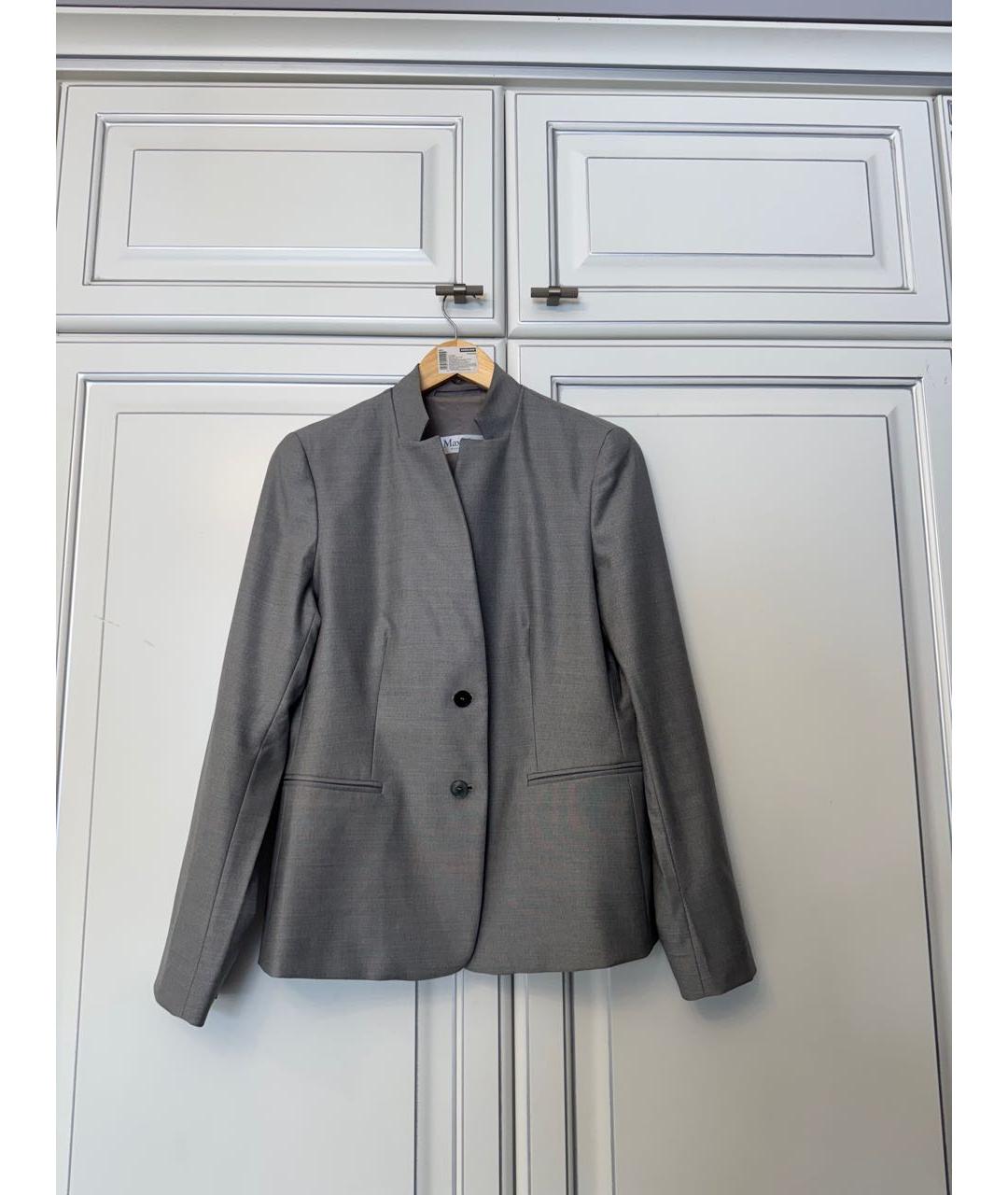 MAX MARA Серебрянный шерстяной жакет/пиджак, фото 9