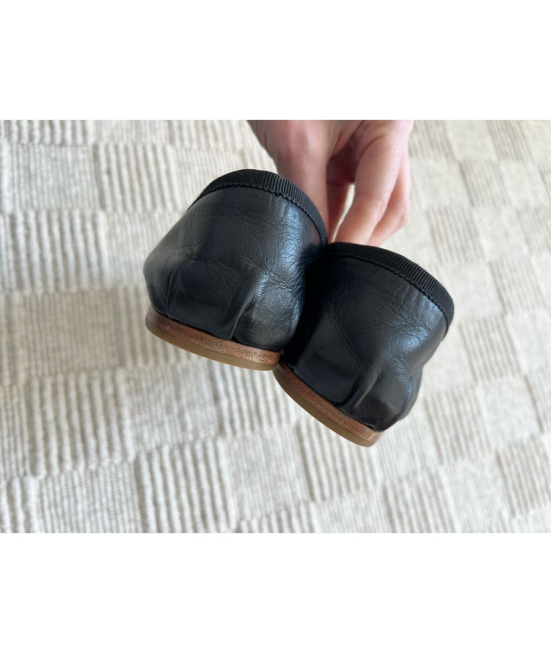 MIU MIU Антрацитовые кожаные балетки, фото 5