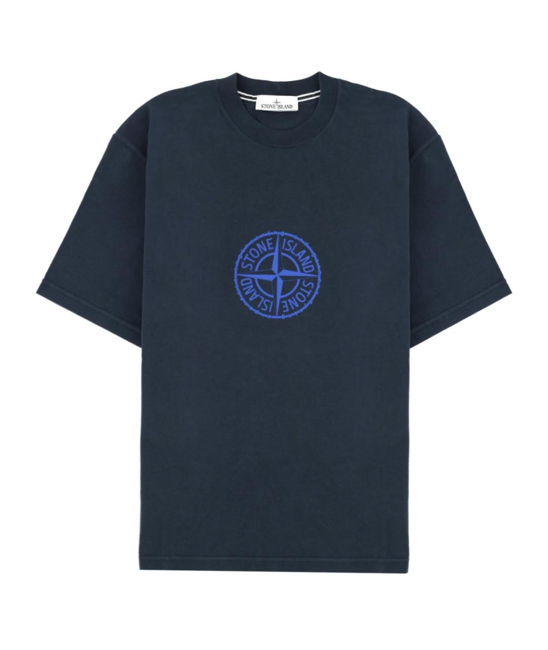 STONE ISLAND Темно-синяя хлопковая футболка, фото 1