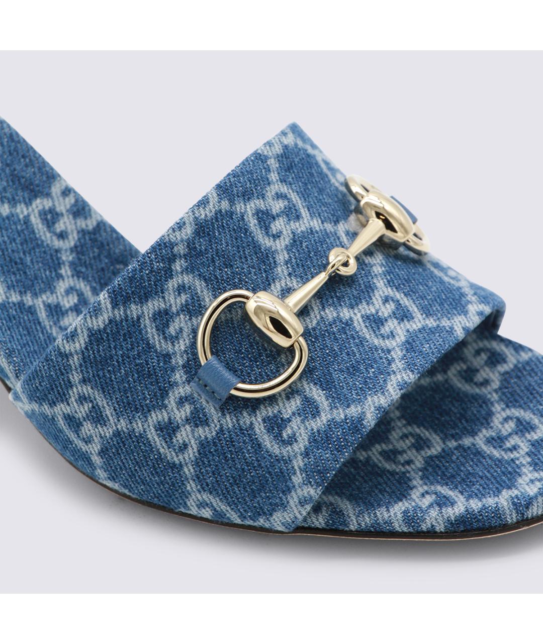 GUCCI Синие текстильные мюли, фото 4