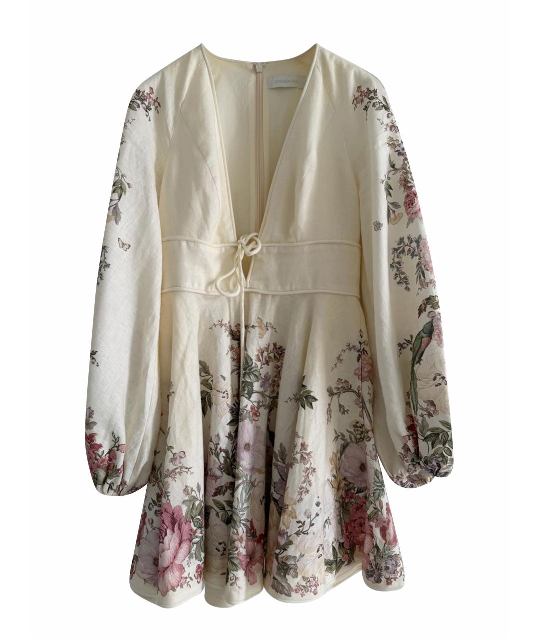 ZIMMERMANN Бежевое льняное коктейльное платье, фото 1
