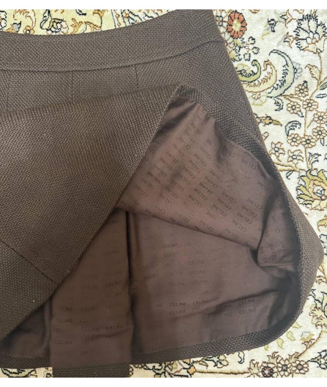 CELINE Коричневая шерстяная юбка мини, фото 3